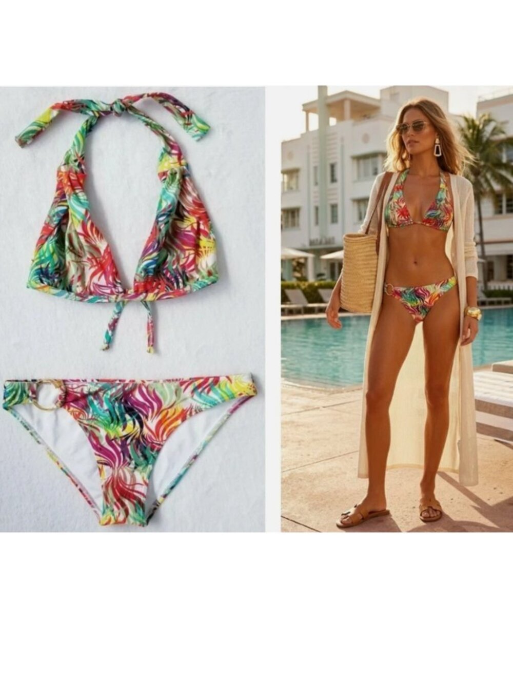 ROSA CHA ~2-PIECE~ "SUMMER LOVE!!!" RESORT SWIMSUIT TOP + BOTTOM BIKINI $325 M